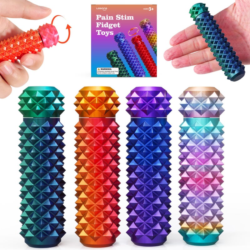 LESONG Fidget Toys Adults Pain Stim Rotating Spiky Grippie for Pain Stim Stress Toys for ADHD Autism Kids Calming Small Desk Fidgets for Anxiety Office Classroom 4 Pack - Image 3