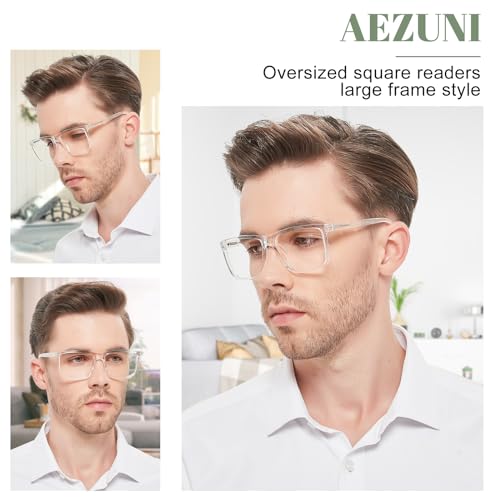 AEZUNI Large Reading Glasses Men Oversized Retro Square Readers 1.00 1.25 1.50 1.75 2.00 2.25 2.50 2.75 3.00 3.50 4.00 5.00 6.00 (Clear,1.0) - Image 2
