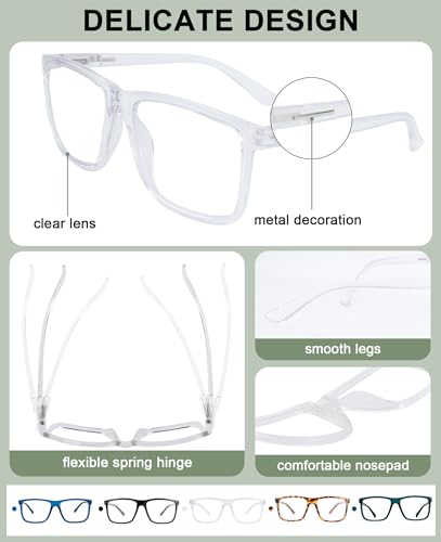 AEZUNI Large Reading Glasses Men Oversized Retro Square Readers 1.00 1.25 1.50 1.75 2.00 2.25 2.50 2.75 3.00 3.50 4.00 5.00 6.00 (Clear,1.0) - Image 3