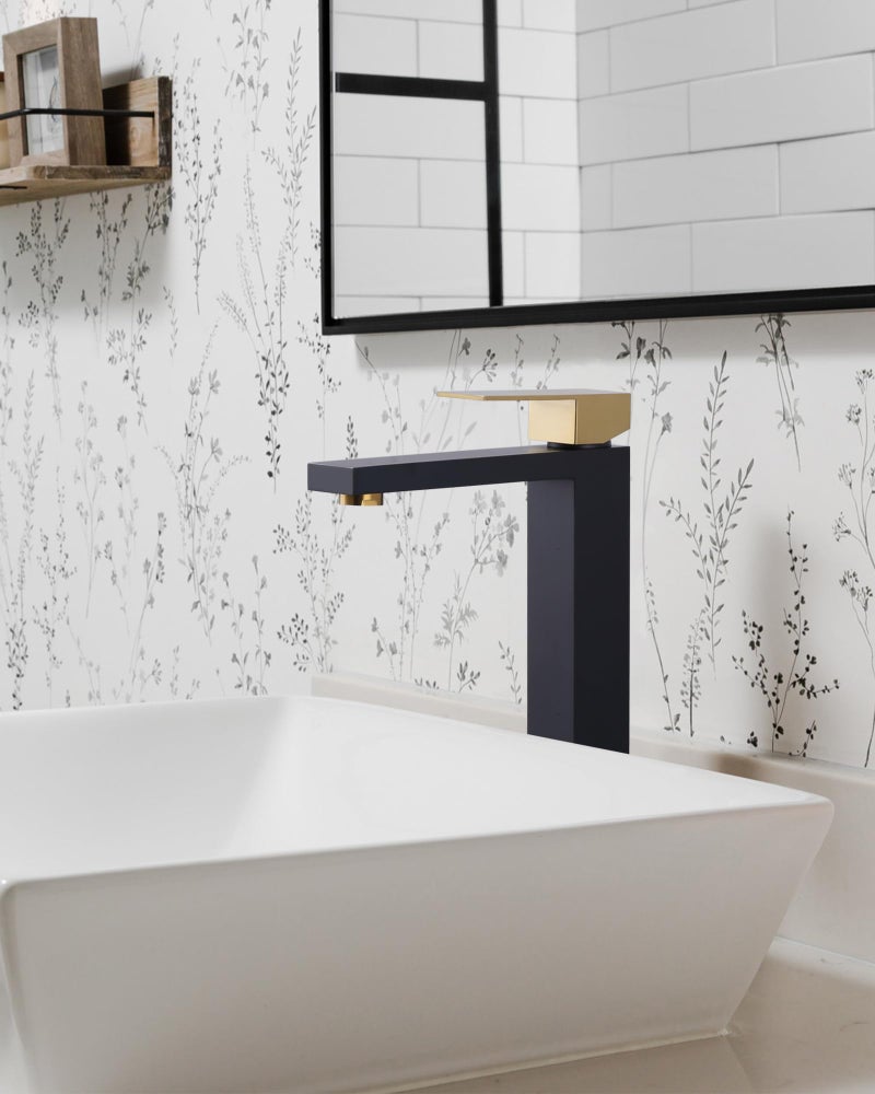 ARCORA Vessel Sink Faucet Black and Gold, Single Handle Tall Bathroom Faucet, Single Hole Lavatory Vanity Mixer Tap with Pop Up Drain and Faucet Supply Lines - Image 3