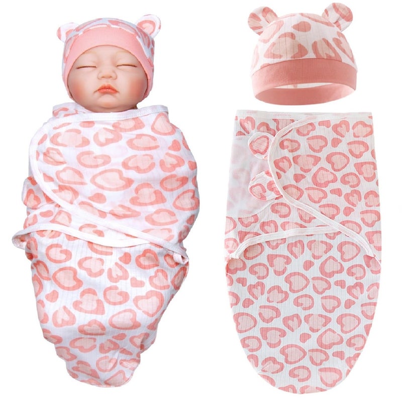 Pedolltree Reborn Baby Dolls Clothes Outfit Accessories Pink Heart Swaddle Blanket Hat 2 Pcs Set for 1722 Inch Reborn Doll Newborn GirlBoy - Image 2