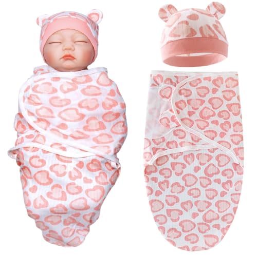 Pedolltree Reborn Baby Dolls Clothes Outfit Accessories Pink Heart Swaddle Blanket Hat 2 Pcs Set for 1722 Inch Reborn Doll Newborn GirlBoy - Image 1