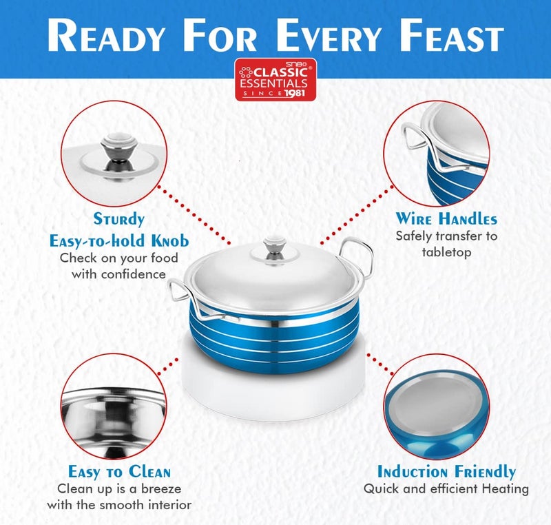 Classic Essentials Stainless Steel Handi Set with Lid | Cooking and Serving Handi Set of 5 Pieces | Biryani Handi Set | Handi Set for Kitchen | Blue - Image 5