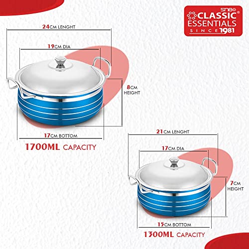 Classic Essentials Stainless Steel Handi Set with Lid | Cooking and Serving Handi Set of 5 Pieces | Biryani Handi Set | Handi Set for Kitchen | Blue - Image 3