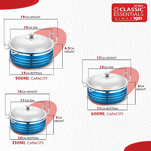 Classic Essentials Stainless Steel Handi Set with Lid | Cooking and Serving Handi Set of 5 Pieces | Biryani Handi Set | Handi Set for Kitchen | Blue - Image 2