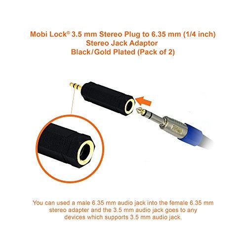 Mobi Lock 2pcs 3.5mm Plug to 6.35mm Socket - 1/8 to 1/4 in Stereo Audio Jack Adapter - Connects Devices with 3.5mm Port to Amplifiers, Guitar, Piano, Speakers & Mic that use 6.35mm Port - Image 3