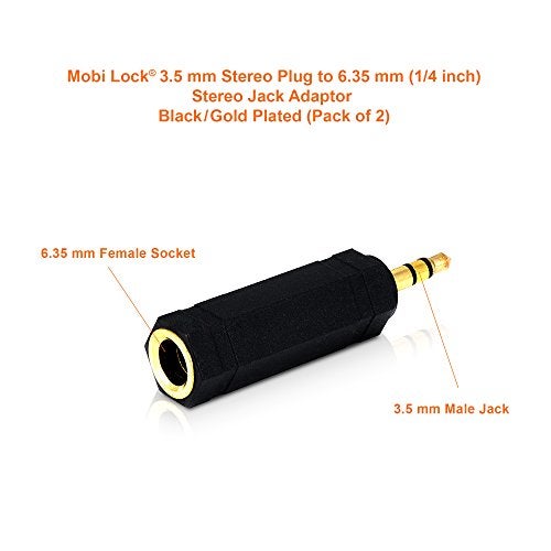 Mobi Lock 2pcs 3.5mm Plug to 6.35mm Socket - 1/8 to 1/4 in Stereo Audio Jack Adapter - Connects Devices with 3.5mm Port to Amplifiers, Guitar, Piano, Speakers & Mic that use 6.35mm Port - Image 2