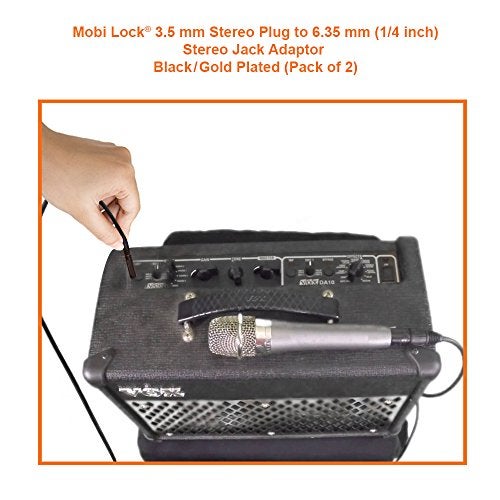 Mobi Lock 2pcs 3.5mm Plug to 6.35mm Socket - 1/8 to 1/4 in Stereo Audio Jack Adapter - Connects Devices with 3.5mm Port to Amplifiers, Guitar, Piano, Speakers & Mic that use 6.35mm Port - Image 5