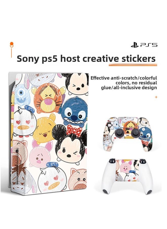Applicable To For Sony PS5 Film Digital Version Optical Drive Version Game Host Stickers Colorful Kitty Cat-Color:HA-277