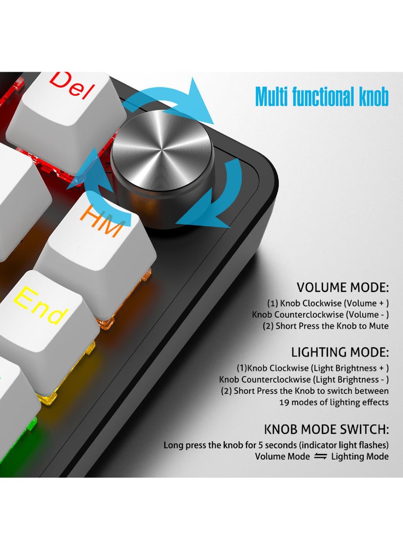 روك بو لوحة مفاتيح الألعاب 70٪ ROCK POW ، لوحة مفاتيح ميكانيكية 82 مفاتيح مع RGB الخلفي الإضاءة 19 أوضاع ، مقبض إضاءة حجم سلكي ميني PBT Keycaps لألعاب الكمبيوتر الشخصي والعمل (المفتاح الأحمر) أسود أبيض - Image 3