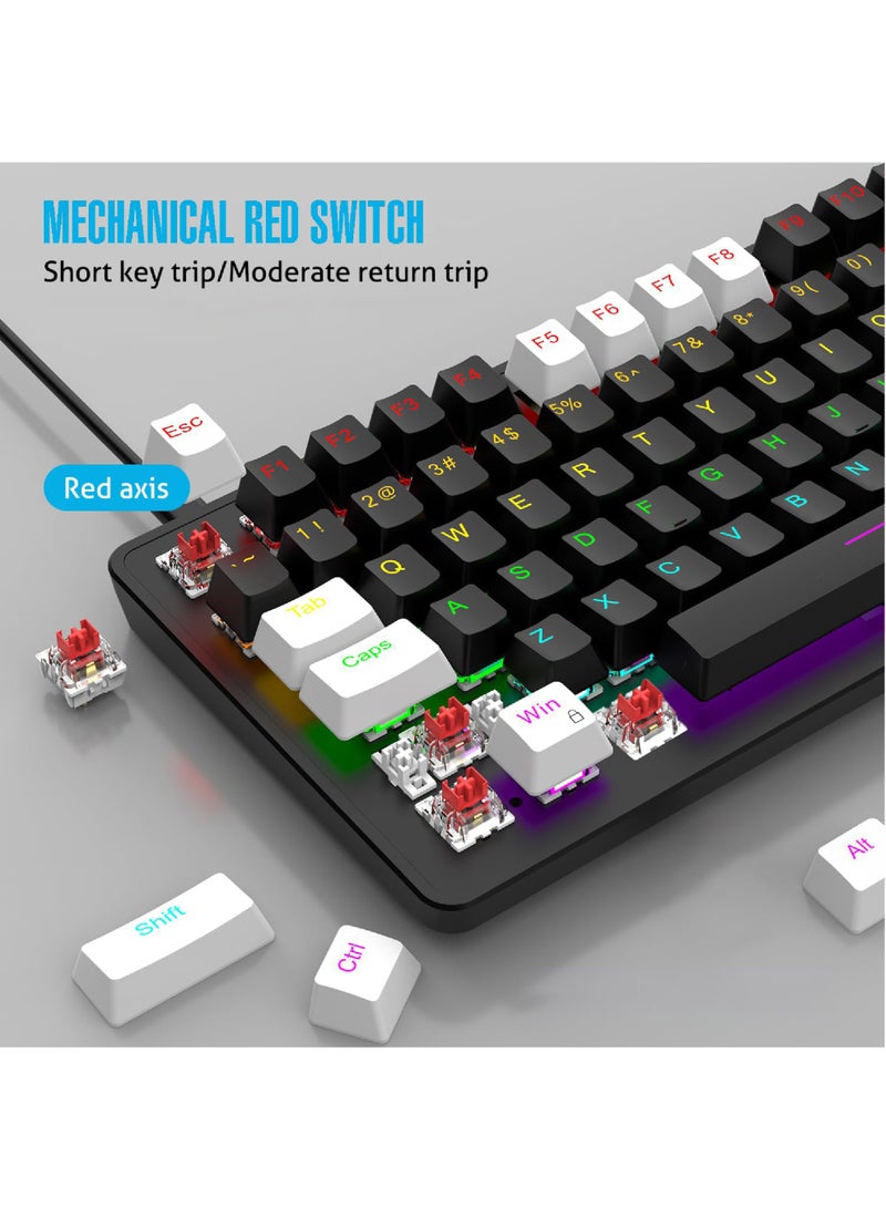 روك بو لوحة مفاتيح الألعاب 70٪ ROCK POW ، لوحة مفاتيح ميكانيكية 82 مفاتيح مع RGB الخلفي الإضاءة 19 أوضاع ، مقبض إضاءة حجم سلكي ميني PBT Keycaps لألعاب الكمبيوتر الشخصي والعمل (المفتاح الأحمر) أسود أبيض - Image 2