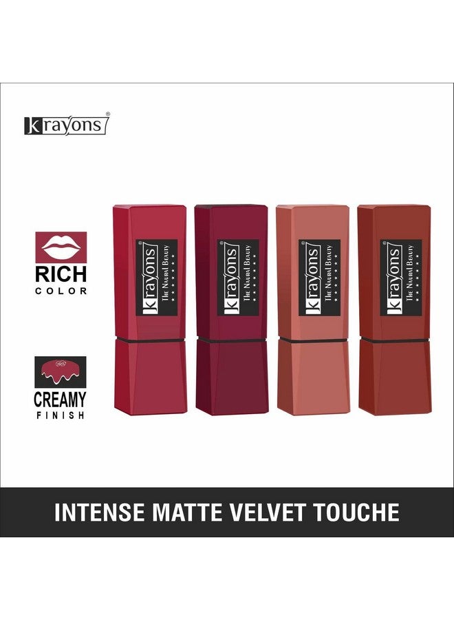 Krayons Intense Matte Velvet Touch Lipstick, Creamy Finish, Waterproof, Longlasting, 3.5gm Each, Pack of 4 (Combo 2) - Image 2