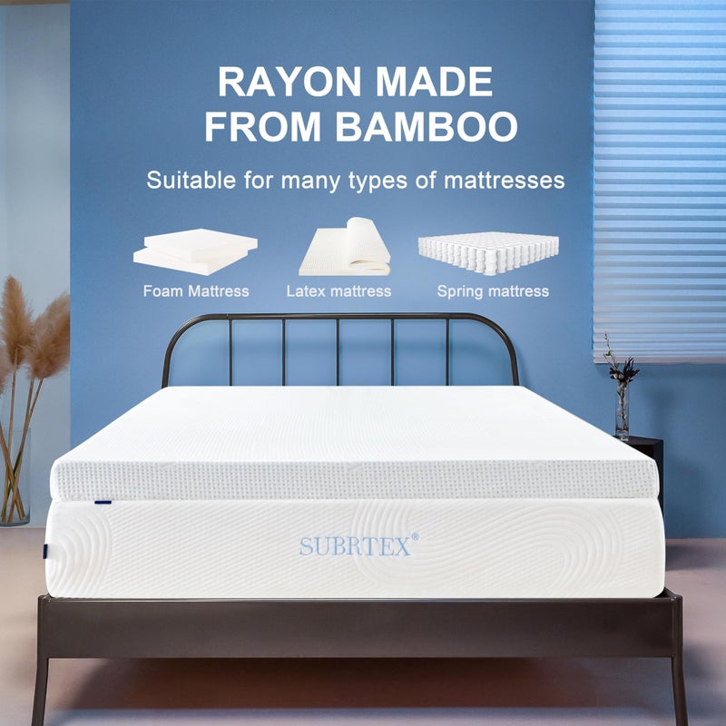 Subrtex 3 Inch Mattress Topper Cover (Only Cover) Mattress Topper Protector Bedding Rayon Made from Bamboo Removable Mattress Encasement with Zippers, Full - Image 3