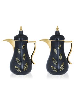 Alsaif Gallery مجموعة thermos البلاستيكية سيف غاليري سلمى، 2 قطع، 1 لتر - أسود ذهبي 