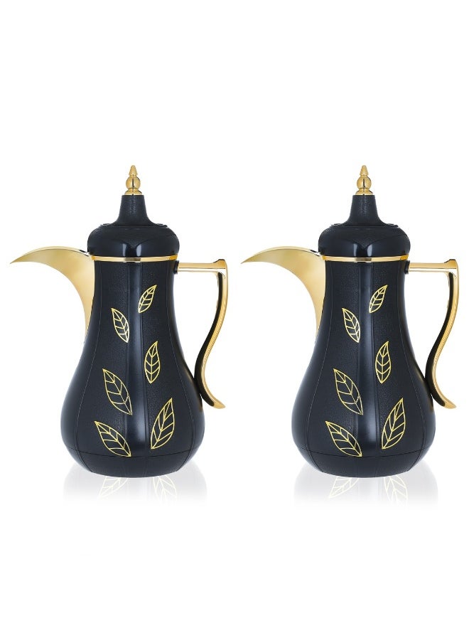 Alsaif Gallery Saif Gallery Salma Plastic Thermos Set, 2 Pieces, 1 Liter - Black Gold  - Image 1