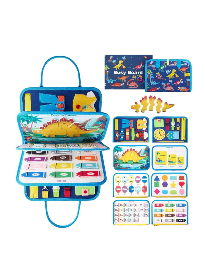 SYOSI Busy Board Toys, for Toddlers 1 2 3 4, Toddler Travel Activities Educational Toys, Montessori Toys for 2 3 4 Year Old Boys Girls Gift, Enhance Fine Motor Skills, Dinosaur (Blue) - Image 1