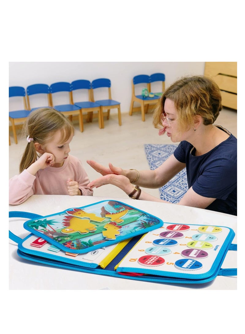 SYOSI Busy Board Toys, for Toddlers 1 2 3 4, Toddler Travel Activities Educational Toys, Montessori Toys for 2 3 4 Year Old Boys Girls Gift, Enhance Fine Motor Skills, Dinosaur (Blue) - Image 3