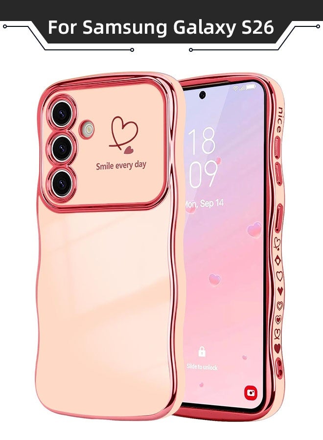 Samsung Galaxy S26 Case, Soft TPU Material, [Wireless Charging Compatible][Screen and Camera Protection][Luxury Electroplated Edge] Stylish Heart Design Drop Protection Cover for Samsung Galaxy S26 6.3 inch, Pink - Image 1