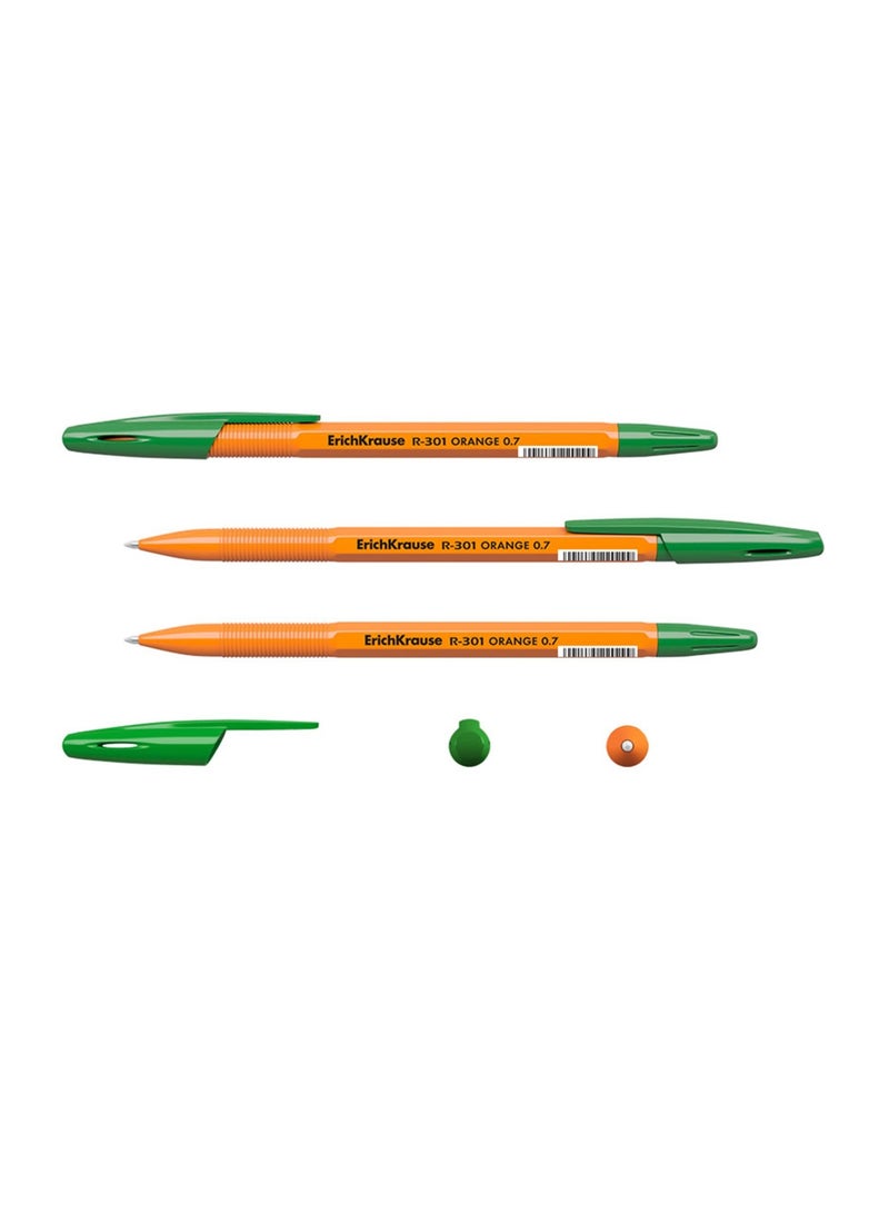 ErichKrause 50-Piece R-301 Orange Stick Ballpoint Pens 0.7mm Tip Green Ink - Image 3