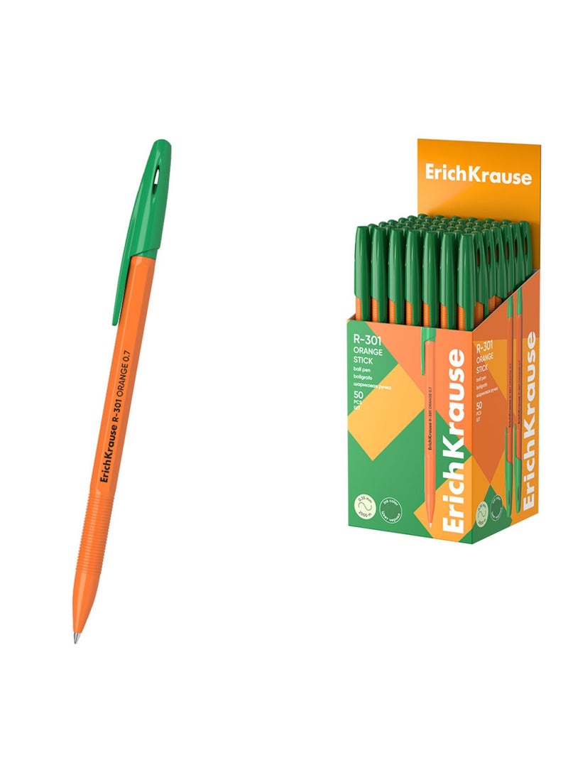 ErichKrause 50-Piece R-301 Orange Stick Ballpoint Pens 0.7mm Tip Green Ink - Image 4