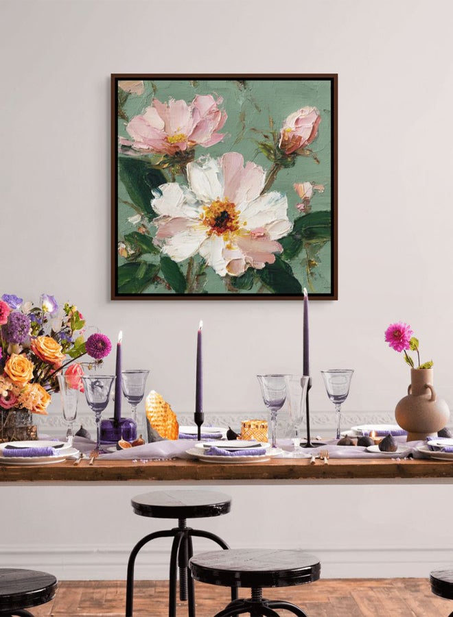 Art Decor Framed Canvas Square Print of Pink and White Floral Bouquet Modern Abstract Botanical Artwork for Living Room Bedroom Office Home Décor. - Image 3