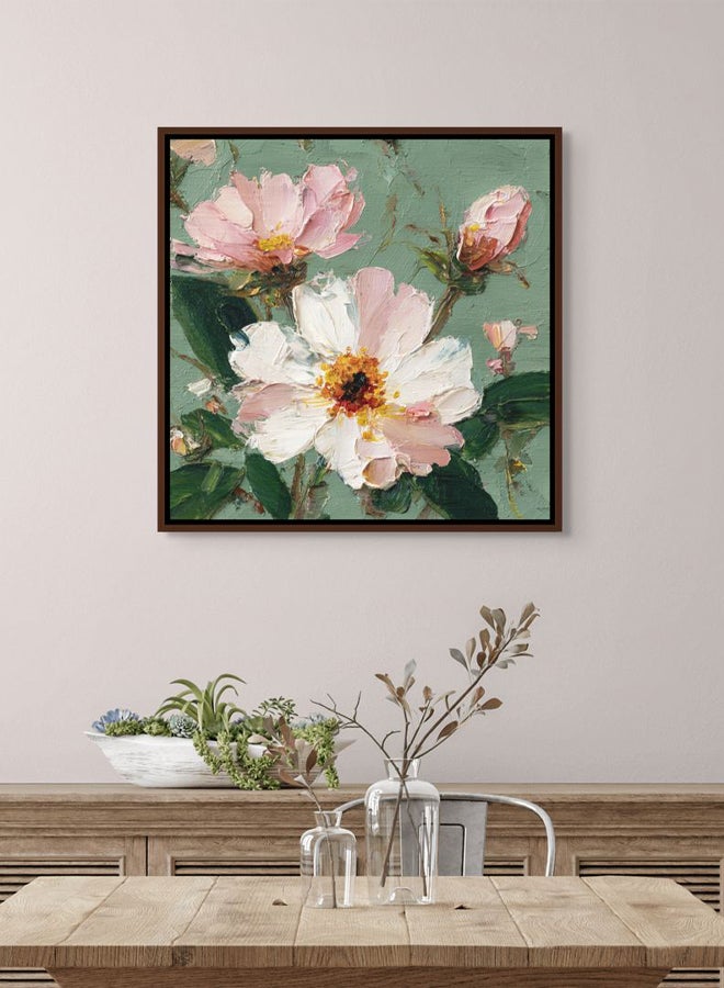 Art Decor Framed Canvas Square Print of Pink and White Floral Bouquet Modern Abstract Botanical Artwork for Living Room Bedroom Office Home Décor. - Image 2