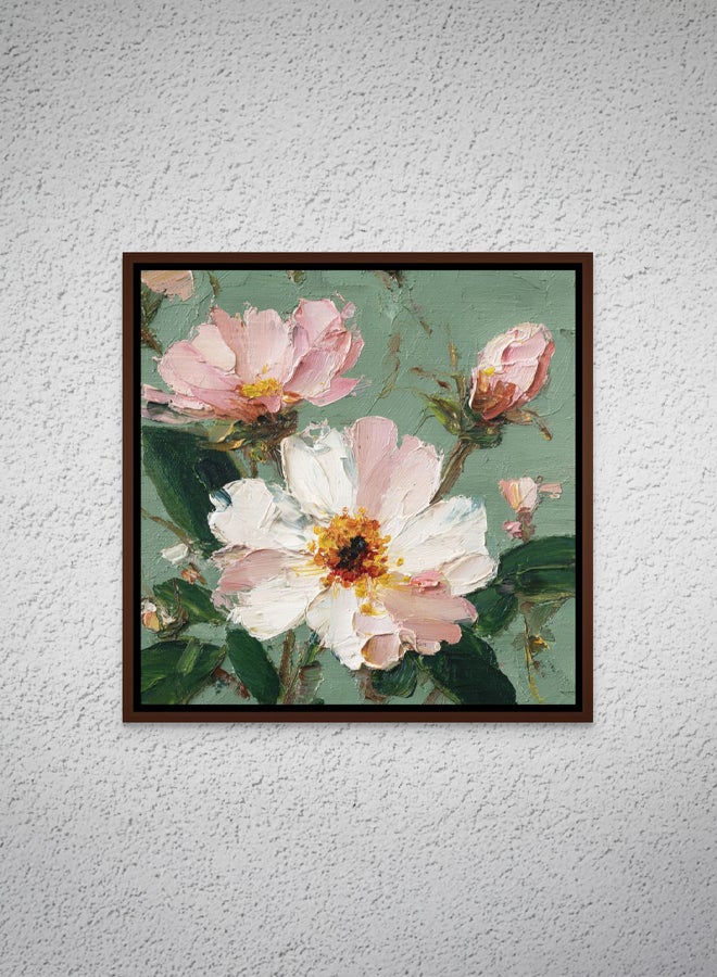 Art Decor Framed Canvas Square Print of Pink and White Floral Bouquet Modern Abstract Botanical Artwork for Living Room Bedroom Office Home Décor. - Image 1