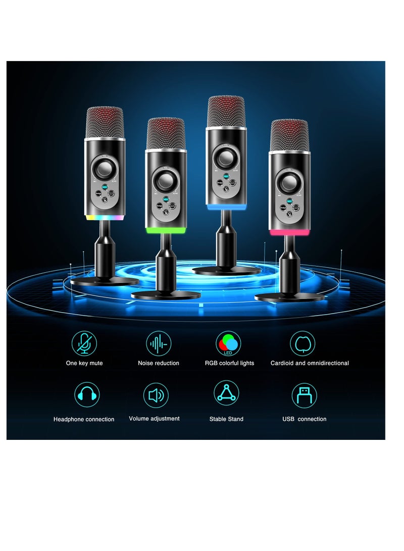 SYOSI SYOSI USB Microphone, PC Gaming Microphone USB C Condenser Microphone with RGB Light Headphone Jack Mute Button for Live Streaming Podcast Video Meeting Have Noise canceling and superior sound pick - Image 3