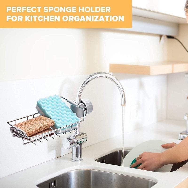 RONFILD RONFILD Stainless Steel Adjusting Multifunctional Over Kitchen Sink Caddy Clamp Faucet Sponge Scrubber Holder Storage Hanging Shelf Draining Bathroom Tap Shampoo Soap Organizer RackPack of 1 - Image 2