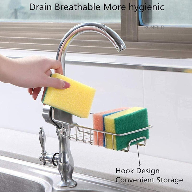 RONFILD RONFILD Stainless Steel Adjusting Multifunctional Over Kitchen Sink Caddy Clamp Faucet Sponge Scrubber Holder Storage Hanging Shelf Draining Bathroom Tap Shampoo Soap Organizer RackPack of 1 - Image 4