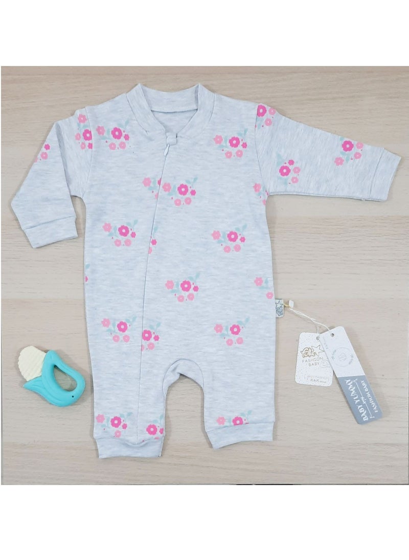 BABY YUMMY - Summer Newborn flowers Jumpsuit (Box) (GREY) - Image 1