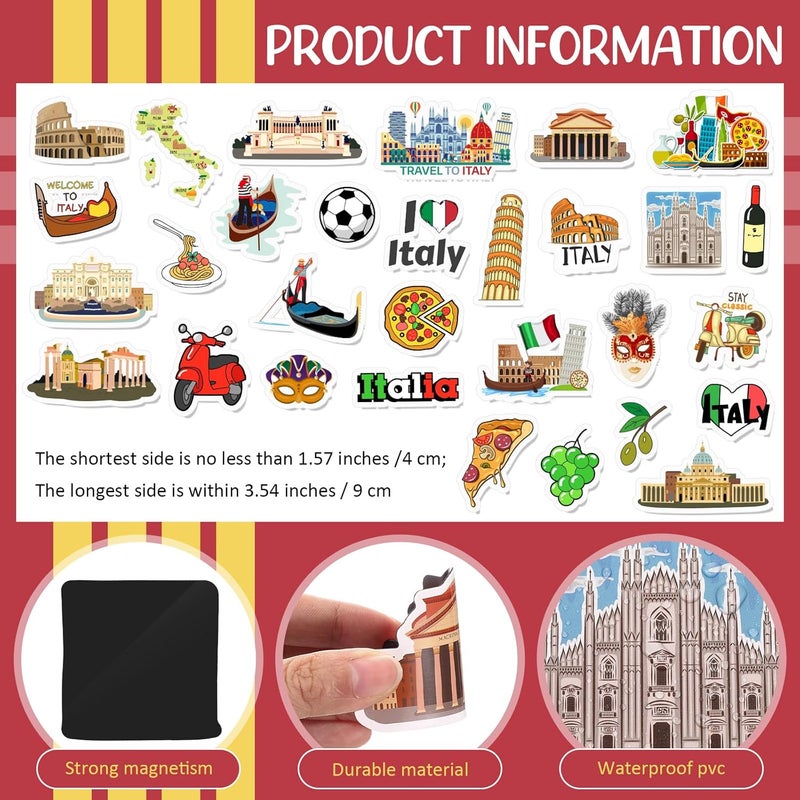 Konohan 30 Pcs Italy Souvenirs Gifts Italy Magnet for Refrigerator City Magnetic Refrigerator Stickers for Home Decoration - Image 2