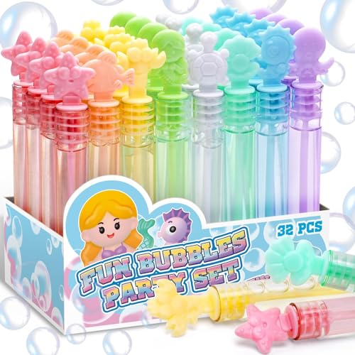 Cawiew 32 Pcs Mermaid Bubbles for Kids with Gift Box 8 Color Mini Pastel Bubble Wand for Mermaid Birthday Decorations Ocean Party Favors Goody Bag Stuffer Under The Sea Animal Gift for Girls Toddlers - Image 1