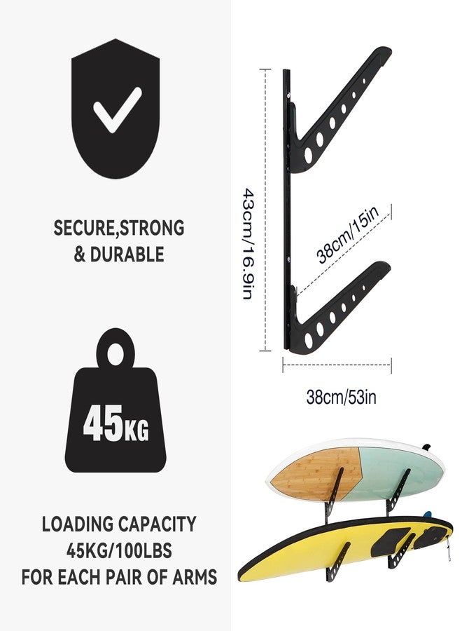 HIKULA 2 Board Surf Rack Wall Mount for Surfboard, Wakeboard, Snowboard Storage Adjustable Wall Hangers Boards Display - Image 2