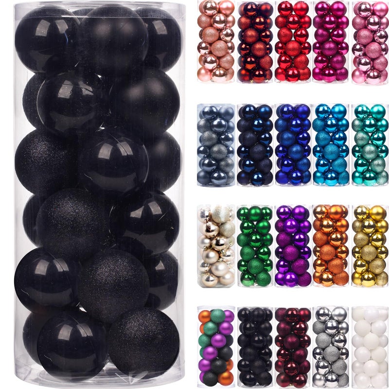 Emopeak 24Pcs Christmas Balls Ornaments for Xmas Tree  25 Inch Shatterproof Christmas Tree Decorations Hanging Ball for Holiday Wedding Party Decoration Black