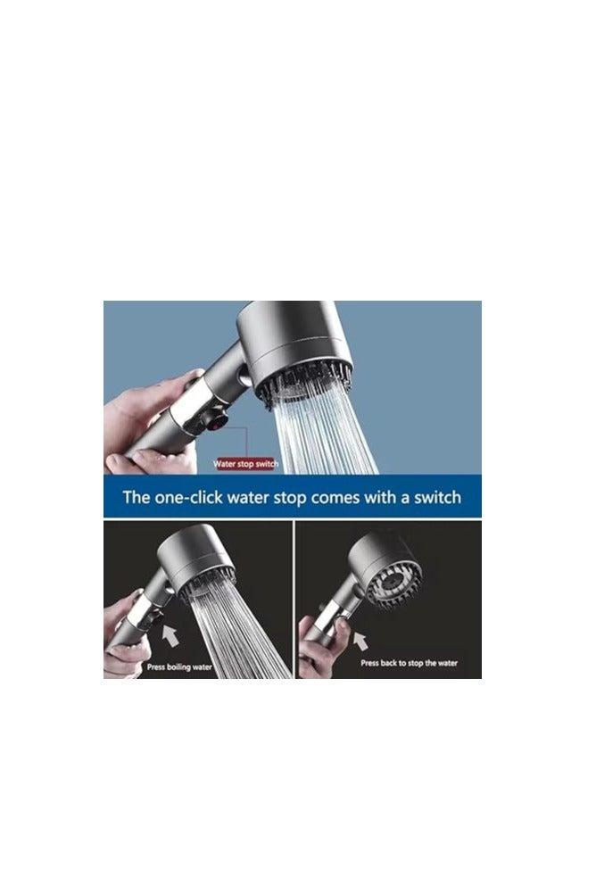 Multifunctional High Pressure Shower Head Filter Handheld Shower Head 3 Water Spray Settings with ON/OFF Switch - Image 2