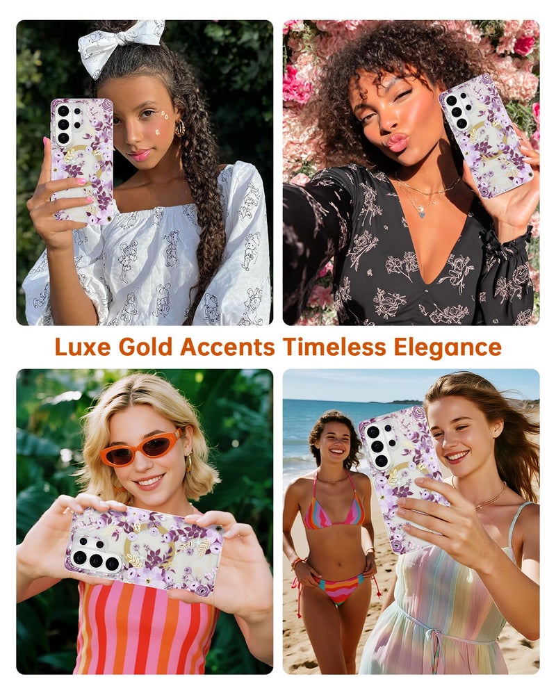 SCORPIFY Compatible with Samsung Galaxy S26 Ultra Case [Compatible with MagSafe] for Purple Nemophila Floral Design,Cute Magnetic Clear Flower Phone Cover for Women Girls,Slim Bumper with Gold Accents - Image 5