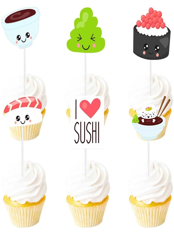 LETLIMIT 18pcs Glitter Dessert Cupcake Topper Sushi Baby Shower Theme Decor Supplies Boys Girls Happy Birthday Japanese Party Decorations - Image 1