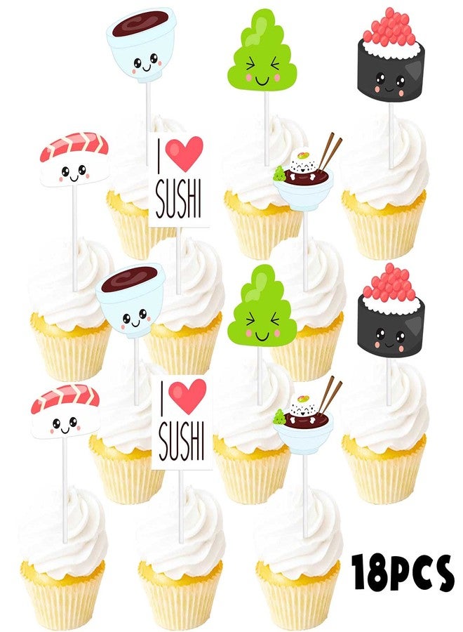LETLIMIT 18pcs Glitter Dessert Cupcake Topper Sushi Baby Shower Theme Decor Supplies Boys Girls Happy Birthday Japanese Party Decorations - Image 3