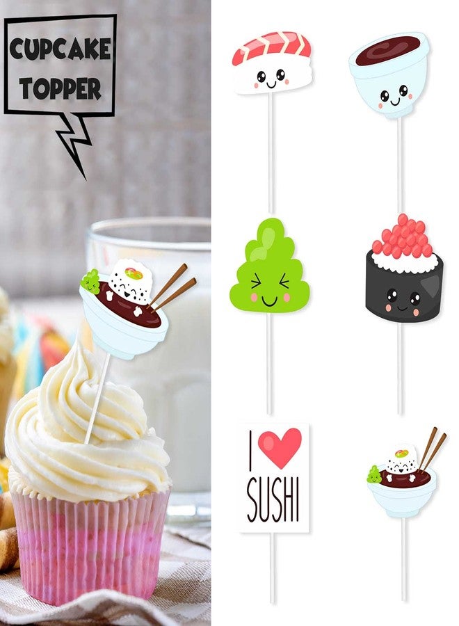 LETLIMIT 18pcs Glitter Dessert Cupcake Topper Sushi Baby Shower Theme Decor Supplies Boys Girls Happy Birthday Japanese Party Decorations - Image 2