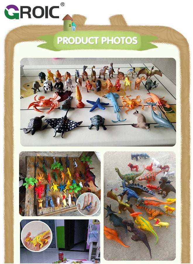 GROIC 71 Pcs Realistic Dinosaur & Animal Toy Figures Set with Storage Box,2-7 Inch, Figure Set Including T-Rex, Stegosaurus, Triceratops, Pterosaur, Wild and Domestic Animals, Scene Accessories Etc  - Image 3