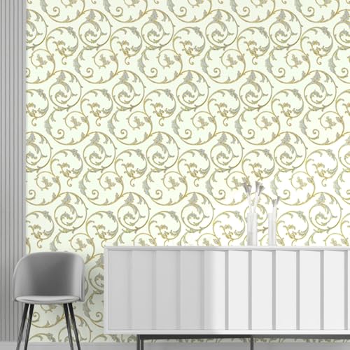 doodad Self Adhesive Wallpaper|45cm x 1000cm, Covers 48 sq. ft | Pale Yellow Wallpaper for Bedroom & Living Room | Damask PVC Wallpaper Waterproof Wall Stickers for Walls|Peel & Stick, Removable - Image 1