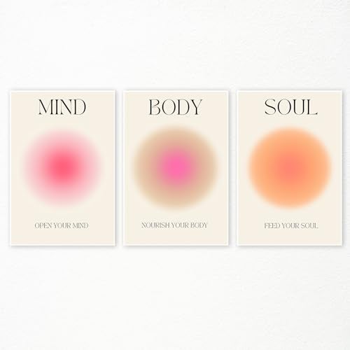 Adyggefy Art Positive Aura Aesthetic Posters 3 Piece Colorful Aura Gradient Canvas Wall Art Spiritual Soul Body Mind Quote Print Painting Danish Pastel Wall Decor for Yoga 12x16in Unframed - Image 1