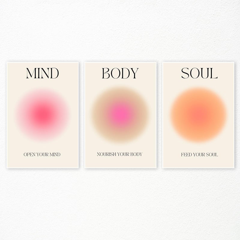Adyggefy Art Positive Aura Aesthetic Posters 3 Piece Colorful Aura Gradient Canvas Wall Art Spiritual Soul Body Mind Quote Print Painting Danish Pastel Wall Decor for Yoga 12x16in Unframed - Image 2