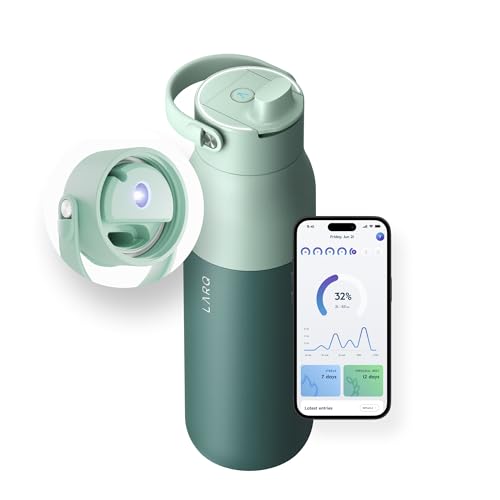 LARQ Bottle PureVis 2 23 oz - UV Water Purifier with Self-Cleaning, App Hydration Tracking, Filter Straw, Detachable Handle, Double-Wall Insulated, Eucalyptus Green - Image 1