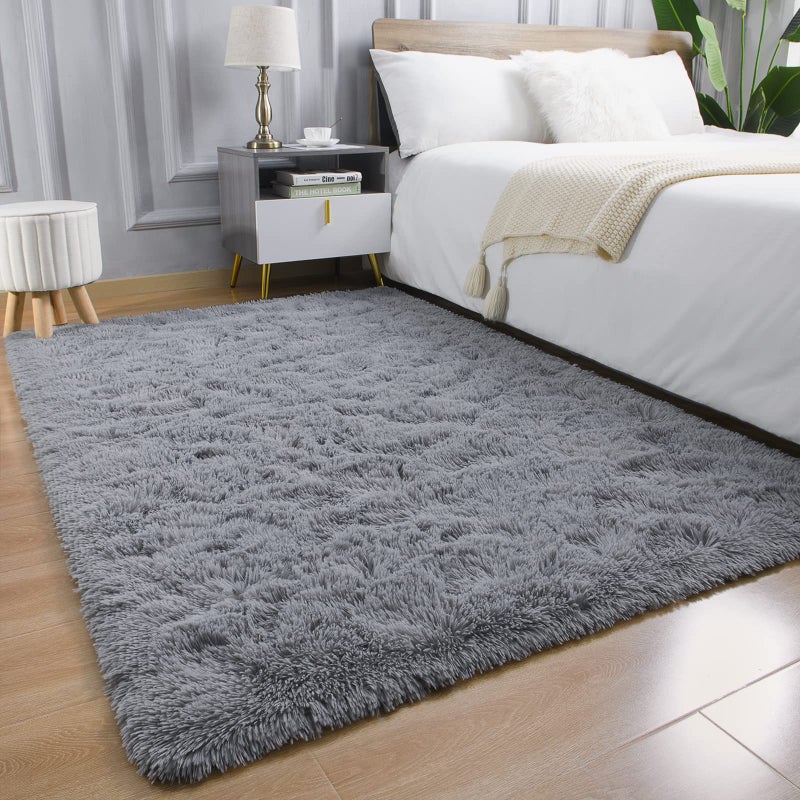 AROGAN Luxury Soft Area Rugs for Bedroom Living Room Plush Shag Rug 4x6 Feet  Grey Fluffy Rug for Kids Girls Playroom Dorm Room  Shag Shag Fuzzy Carpets Plush Rug for Teen Boys Room Nursery Decor - Image 1