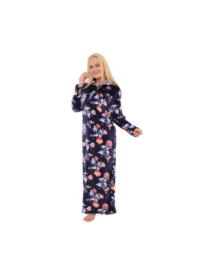 Dadoush Women's Long Nightgown with Floral Print, Maxi Women's Dress that provides full coverage from Dadoush, Home Abaya made of soft velvet. - Image 1