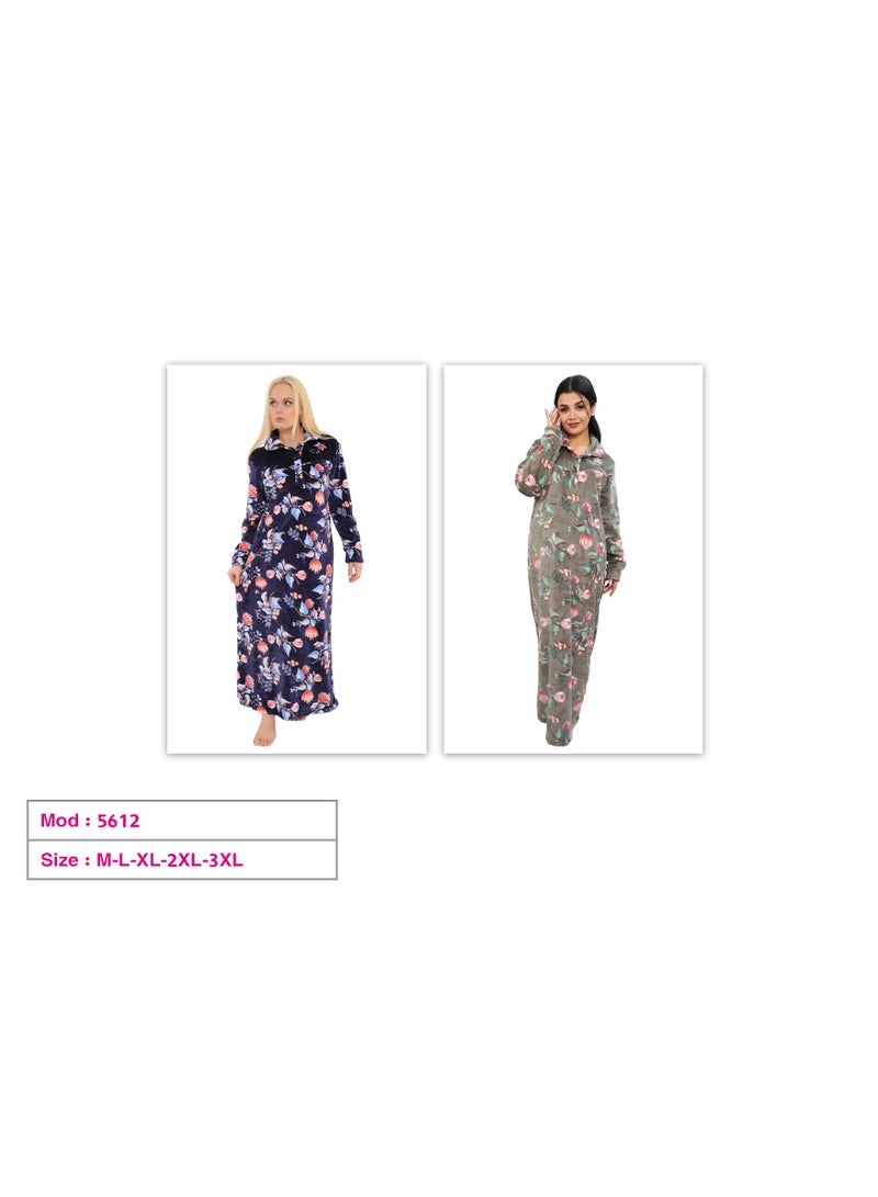 Dadoush Women's Long Nightgown with Floral Print, Maxi Women's Dress that provides full coverage from Dadoush, Home Abaya made of soft velvet. - Image 4
