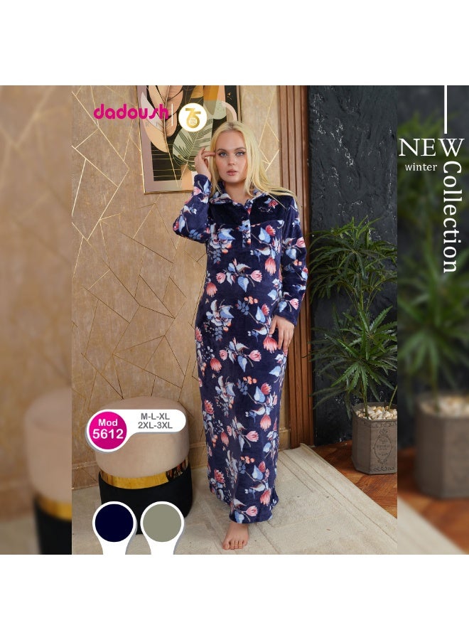 Dadoush Women's Long Nightgown with Floral Print, Maxi Women's Dress that provides full coverage from Dadoush, Home Abaya made of soft velvet. - Image 3