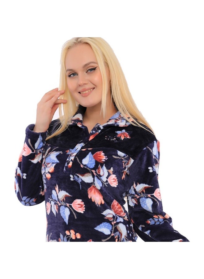 Dadoush Women's Long Nightgown with Floral Print, Maxi Women's Dress that provides full coverage from Dadoush, Home Abaya made of soft velvet. - Image 2